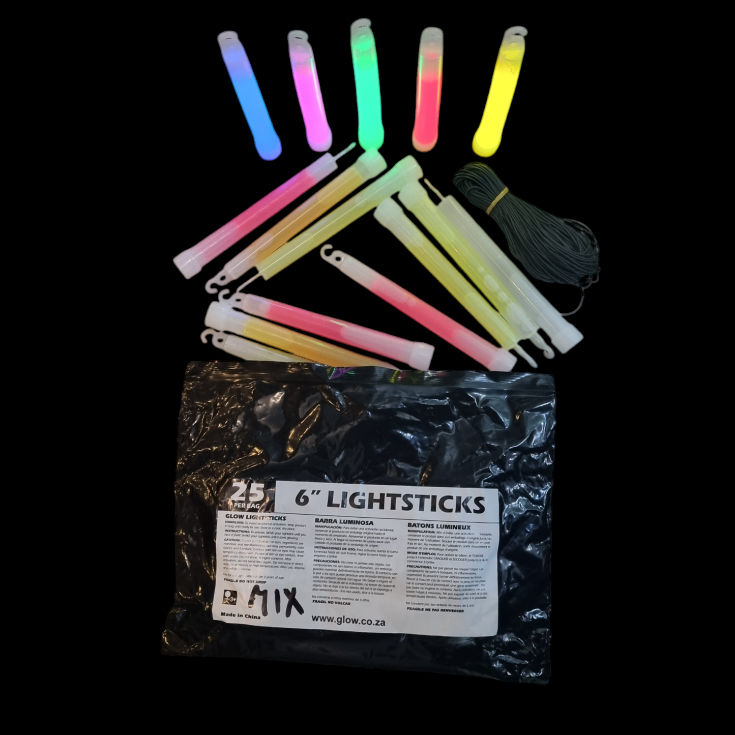 6-Inch (15cm) Classic Glow Sticks - 25pcs